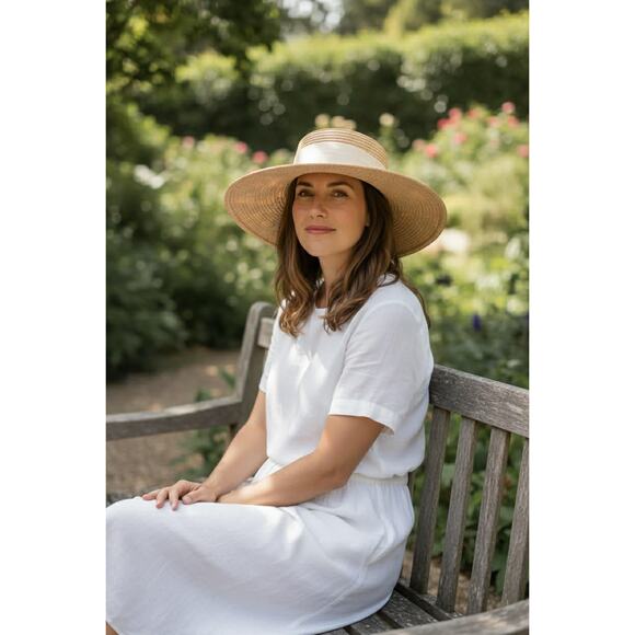 Vintage 1950s 60s Style Epnie Wide Brim Straw Hat with Veil & Grosgrain Ribbon main image 4